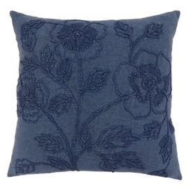 SARO LIFESTYLE Genevieve Collection Stone Washed Floral Throw Pillow with Poly Filling, 20", Denim