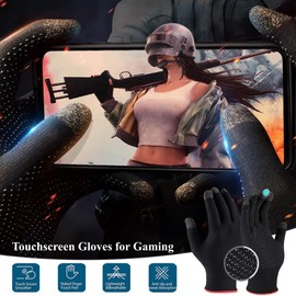 PXIRQ Touchscreen Gloves for Gaming - Silver Fiber Full-Fingertips, Ultra-Thin, Anti Slip & Breathable Seamless Gamer Gloves Sweaty Hands for PUBG/Fortnite/COD - Fits All Mobile Phone/iPad Tablet