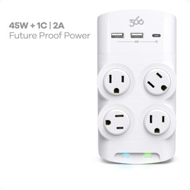 360 Electrical Revolve Wall Tap Power Surge Protector with 2 USB Ports, 1 USB C Port, 4 45 W Rotating Outlets, Multi Plug Outlet Splitter, Adapter for Electric Wall Outlet, Swivel Outlets Fit 4 Plugs