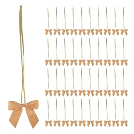 Meseey 50pcs 14 Inch Stretch Elastic Loops with Pre-Tied Gold Ribbon Bows for Gift Wrapping Baby Showers Weddings Christmas Gift Boxes (14", Gold)