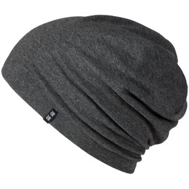 Enter the Complex® Unisex Lightweight Jersey Beanie Hat, Slouch Beanie Made of Cotton, Elastic - Dark grey mottled, size: s-m
