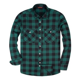 Alimens & Gentle Men's Button Down Regular Fit Long Sleeve Plaid Flannel Casual Shirts Green Black
