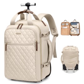 GOLF QUALITY Rolling Backpack for Women,Travel Laptop Backpack with Wheels Roller Personal Item Backpack Wheeled Underseat Carry On Luggage,Fit 17Inch,Apricot
