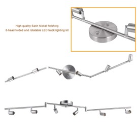 AIBOO 6-Light Adjustable Dimmable Track Lighting Kit, Flexible Foldable Arms,Satin Nickel Kitchen,Hallyway Bed Room Lighting Fixture, GU10 Base Bulbs not Included