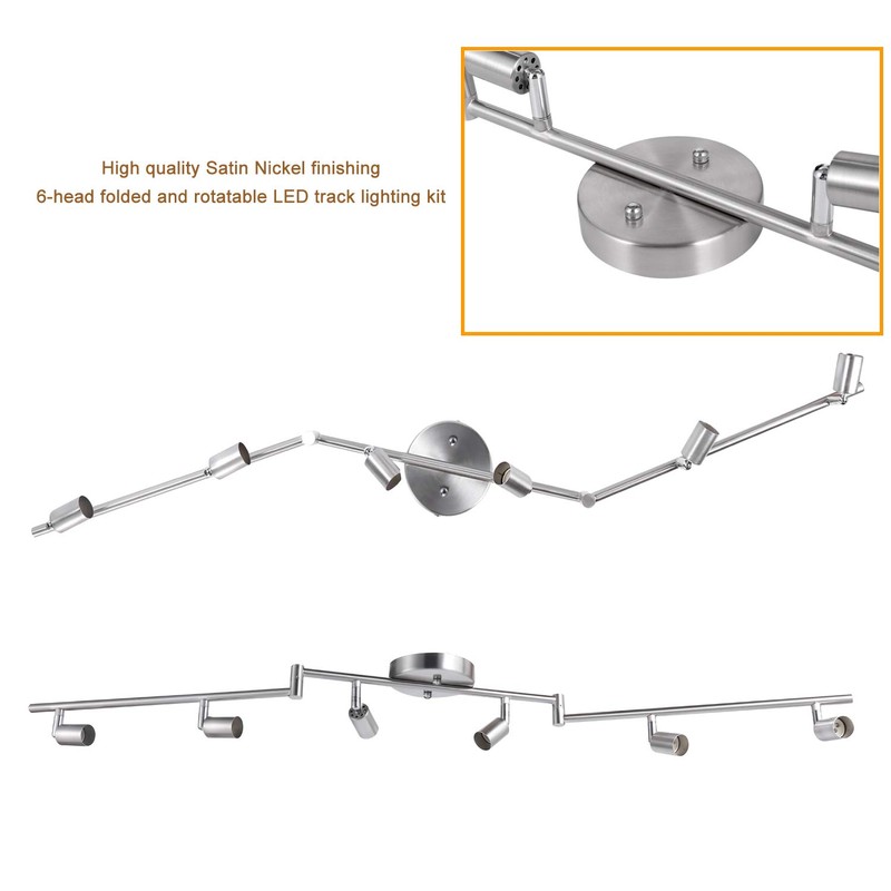 AIBOO 6-Light Adjustable Dimmable Track Lighting Kit, Flexible Foldable Arms,Satin
