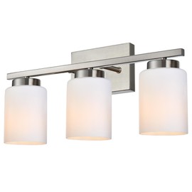 VINLUZ 3-Light Bathroom Vanity Light Fixtures Over Mirror,Metal Base Brushed Nickel Finish Classic Wall Sconces with Milky White Frosted Glass Shades for Bedroom Cabinet Kitchen Stairs