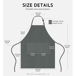 Syntus 2 Pack Adjustable Bib Apron Waterdrop Resistant with 2 Pockets Cooking Kitchen Aprons for BBQ Drawing, Women Men Chef, Grey