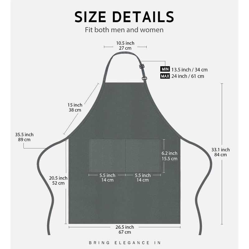 Syntus 2 Pack Adjustable Bib Apron Waterdrop Resistant with 2