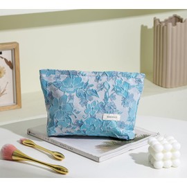 ONEGenug Cosmetic Bag Small 2 Pieces Make Up Bag Women Girls Makeup Bag Organiser for Travel Gift, A-Blue, Simple cosmetic bag