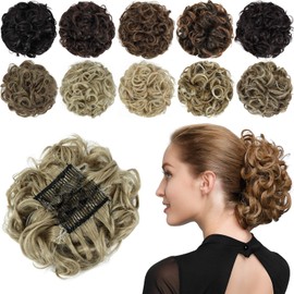 Rose bud Chignon Hairpiece Updo Synthetic Combs in Messy Bun Hair Piece for Women Ponytail Extension Curly Bun Extensions Scrunchie Ash Blonde