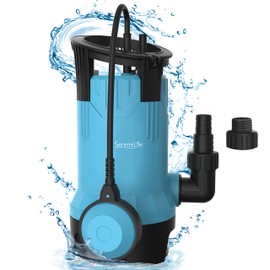 SereneLife Submersible Sump Pump 750W 1HP 3302GPH Bonus 2 Fitting Attachments for USA Garden and Flat Hose, Clean Dirty Water and Auto Float Switch Garden, Yard, Swimming Pool, Tub, Pond 16ft Cable