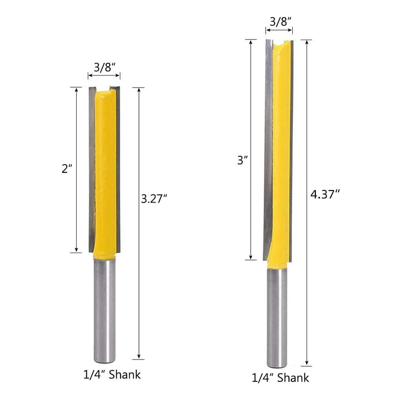Bestgle 2pcs 1/4" Shank Straight Router Bits, 2" & 3"