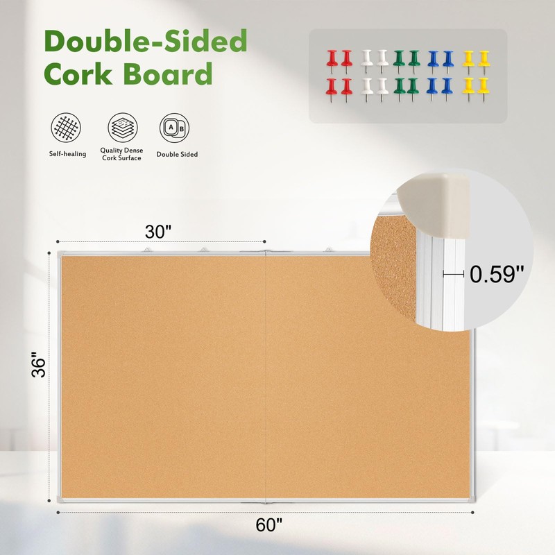 AMUSIGHT Double-Sided Large Foldable Cork Board, 60" x 36"