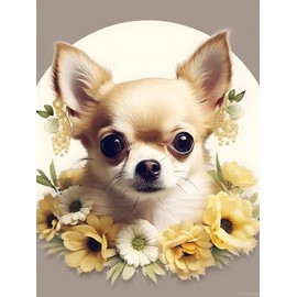 TUTUMAY21 Diamond Painting Kits Beauty Chihuahua Wearing Flower Crown, 5D DIY Crafts for Adults Diamond Art Kits, Full Drill Round Gem Painting Kit Paint with Diamonds Dots, Gifts 12x16inch