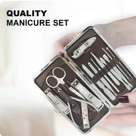 14 PCS Manicure and Pedicure Kit with Leatherette Case – Stainless Steel Tools for Nails, Cuticles, and Grooming, Includes Scissors, Clippers, Cuticle Remover, Cutter, Gift Ideal for Men & Women.