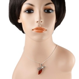 HolidayGiftShops Amber Jewelry for Women - Sterling Silver and Baltic Honey Amber Wasp Pendant, Includes 925 Sterling Silver Chain, made in Poland