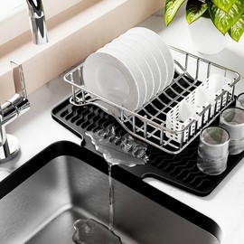 Silicone Dish Drying Mat with Built-in Drain Lip, Non-Slip Drain Pad, Kitchen Dry Mats for Dishes Drying Pad for Counter, Easy to Clean Tray Protects(Gray,Size:15.75inch)