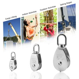 6 PCS M32 Single Pulley Blocks, HMIEPRS 304 Stainless Steel Heavy Duty Roller Crane Pulley Accesseries Swiveling Wire for Lifting 250kg/551Ibs