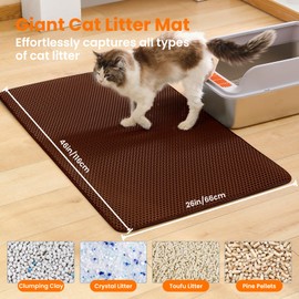 Petinstinct Jumbo Cat Litter Mat, 46x26 Inches Double Layer Honeycomb Litter Trapping Mat, Non Slip Waterproof Urine Proof Extra Large Cat Litter Box Mat, Kitten Supplies and Essentials, XXL, Brown
