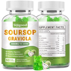 Sugar Free Soursop Graviola Gummies - Organic Soursop Leaves & Fruit Extract 2000mg - Digestive Aid, Immune Support & Antioxidant Properties - 60 Apple Flavored Gummies