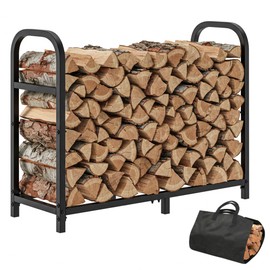 30 Inch Firewood Rack Outdoor with Log Carrier Bag, Indoor Fire Wood Holder, Metal Heavy Duty Log Holder, Rustproof Firewood Storage Tool for Fireplace Patio Deck