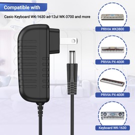 XHJTWOPY 12V AC DC Adapter for Casio Keyboard WK-1630 ad-12ul WK-3700 Piano PRIVIA PX-100 PX-110 PX-320 PX-400R PX-500L WK3800 WK-3700 Portal Electronic Piano Keyboard Power Charger