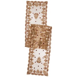 SARO LIFESTYLE Lakshmi Collection Beaded Table Runner 16" x 72" Burgundy 1 Piece