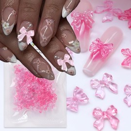 Bow Nails Charms 3D Resin Bow-Knot Nail Art Supplies for Acrylic Nails 50Pcs Mixed Cute Bowknots Charms Nail Gems and Charms Nail Jewelry for Women Valentine DIY Nail Art Decoration Accessories