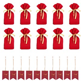 JUNXINHENGFA Wrapping Bags, 10 Gift Bags, Stylish, Drawstring Bag, Ribbon Included, Gift Bag, Birthday Gift, Christmas Gift, Wedding (Red, S)