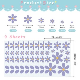sourcing map 9 Sheets Daisies Window Stickers Wall Decals, PVC Peel and Stick Circles Decals Window Clings Graphic Decals Stickers for Bedroom Nursery Playroom Classroom Decors, Purple