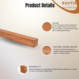 Exotic Wood Zone African Mahogany Turning Blank - 2" x 2" x 12" Kiln-Dried Hardwood - Ideal for Eco-Friendly Woodworking, Woodturning, Sustainable Woodcraft and DIY Woodworking Projects