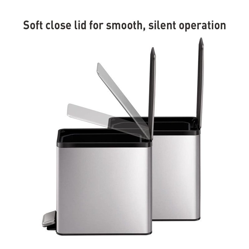 EKO Slim Small Bathroom Trash Can with Lid, Stainless Steel