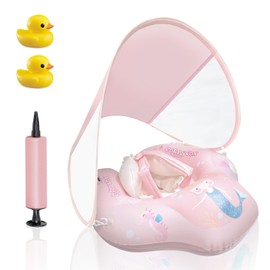 Cotryvox Baby Pool Float with Canopy,Toddler Float for 6-12 Month,Pink Infant Pool Float,Baby Swim Float&Baby Swimming Float UPF50+ Sun Protection,Kids Floaties for Pool and Beach with Pump.
