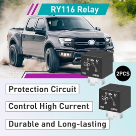 2 Pcs RY116 Relay, 12V 40A, 5-Pin, High-Performance Relays RY116 Fit for Blower Motor, Fuel Pump, A/C High Load, Engine Cut Off,Replace FOAB-14B192-AA 007903001