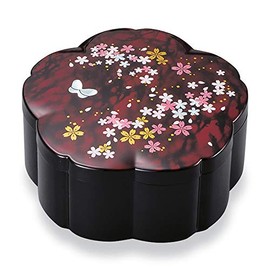 Mitani M17041-2 Yamanaka Lacquerware Storage Box, Black, 4.5 inches (11.5 cm), Yamanaka Lacquerware, Cherry Blossoms, Small Box