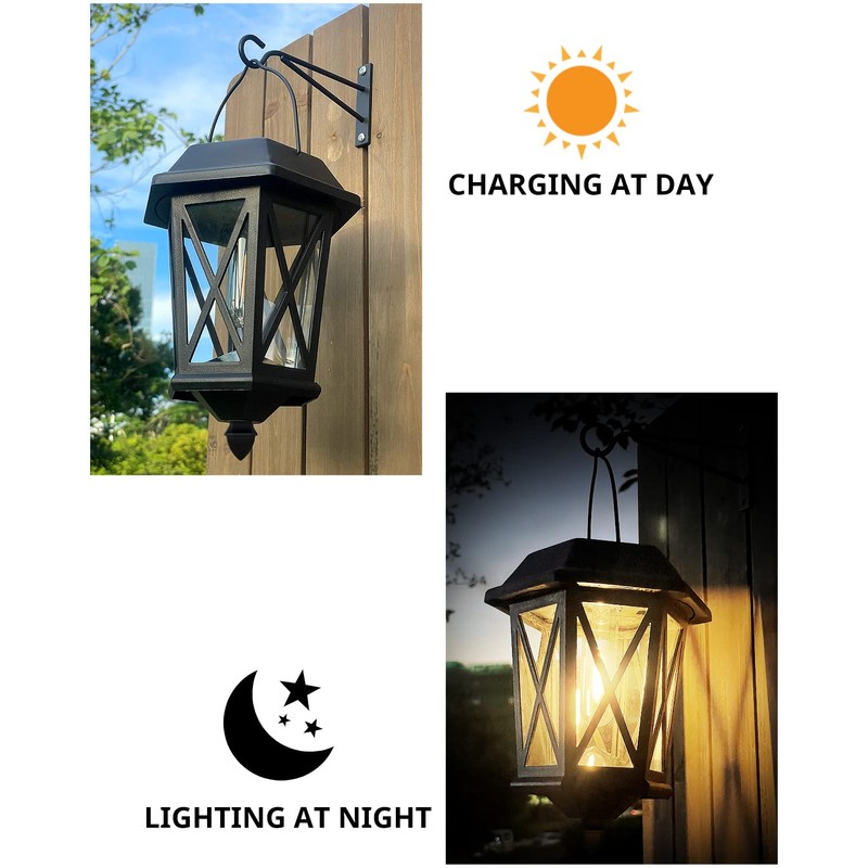 Solar Lanterns Outdoor Waterproof, Hanging Solar Lights with Glass Shade
