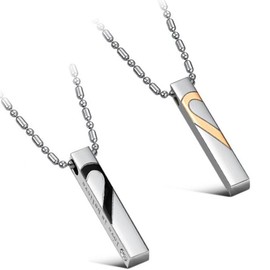 Flongo Partner Couple Pendant BFF Necklace Friendship Chains for 2 BFF Chains with Heart Puzzle Love Valentines Partner Chains Men Women, Stainless Steel, Cubic Zirconia