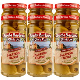 SANTA BARBARA OLIVE CO| Premium Individually Hand Stuffed Cocktail Olives | (5oz jars) (Jalapeno Stuffed) (Pack of 6)