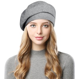 Wantonfy Womens Wool Blend French Beret Baker Boy Newsboy Winter Hat Cabbie Peaked Beret Grey