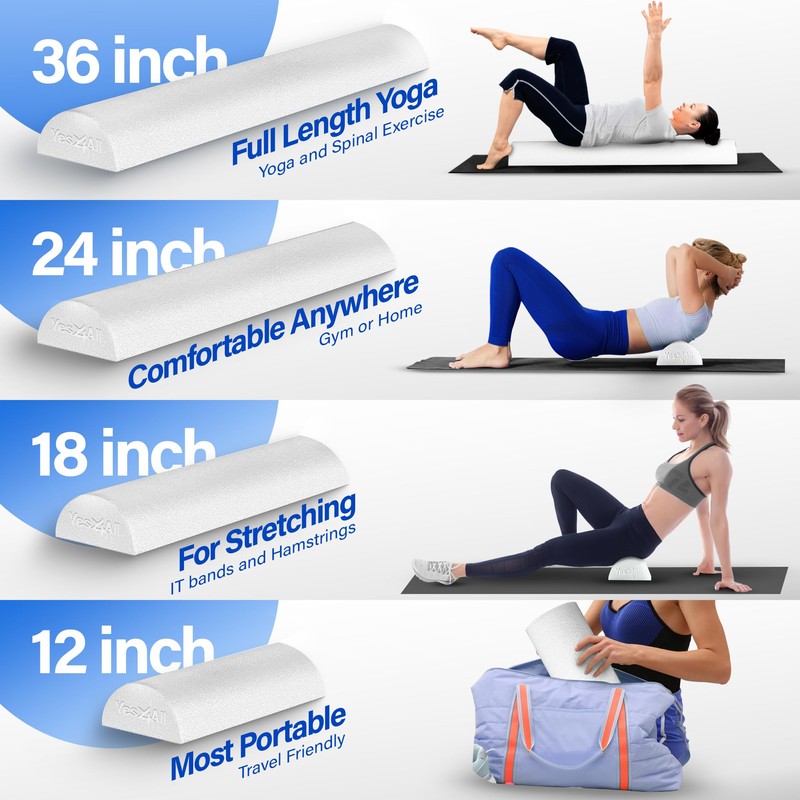 Yes4All Medium Firm Half Foam Rollers for Post-Workout Relaxation, 12/18/24/36