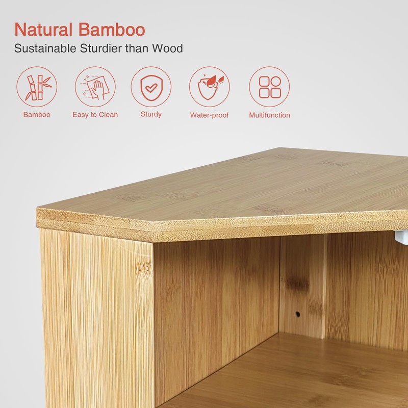Goozii Bamboo Corner Bread Box for Kitchen Counter, 2 Tier