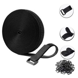 Naisfei Cable Ties,16Ft x 0.8In Small Cable Straps with 25 Buckles, Free Cut Length, Black Reusable Cinch Cable Ties, Bike Straps, Hook and Loop Securing Strap for Home, Garage or Workshop