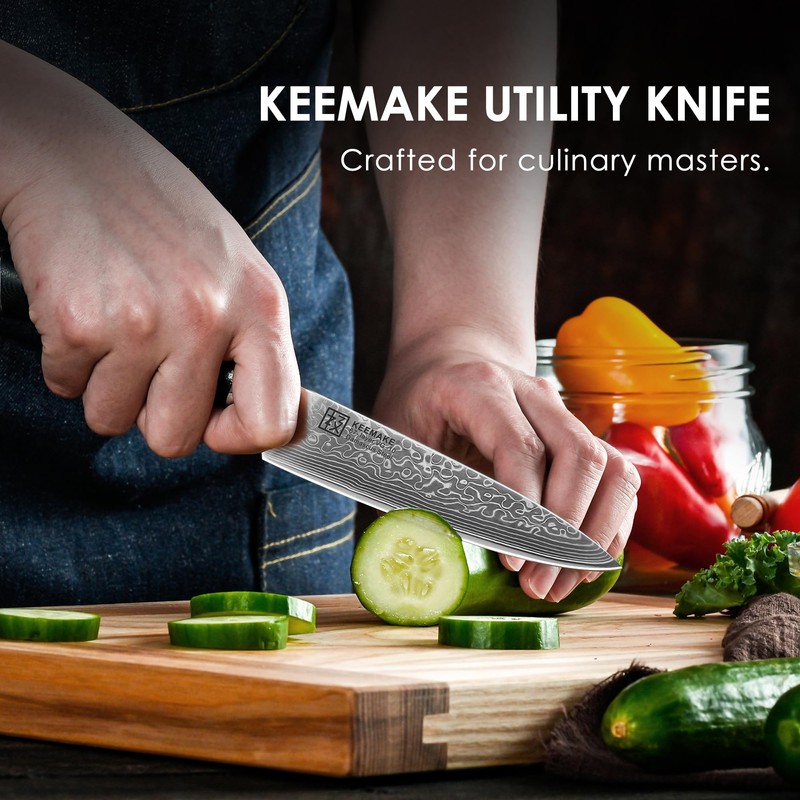 KEEMAKE Kitchen Utility Knife, 5 Inch Chef Knife, 67-Layer Damascus