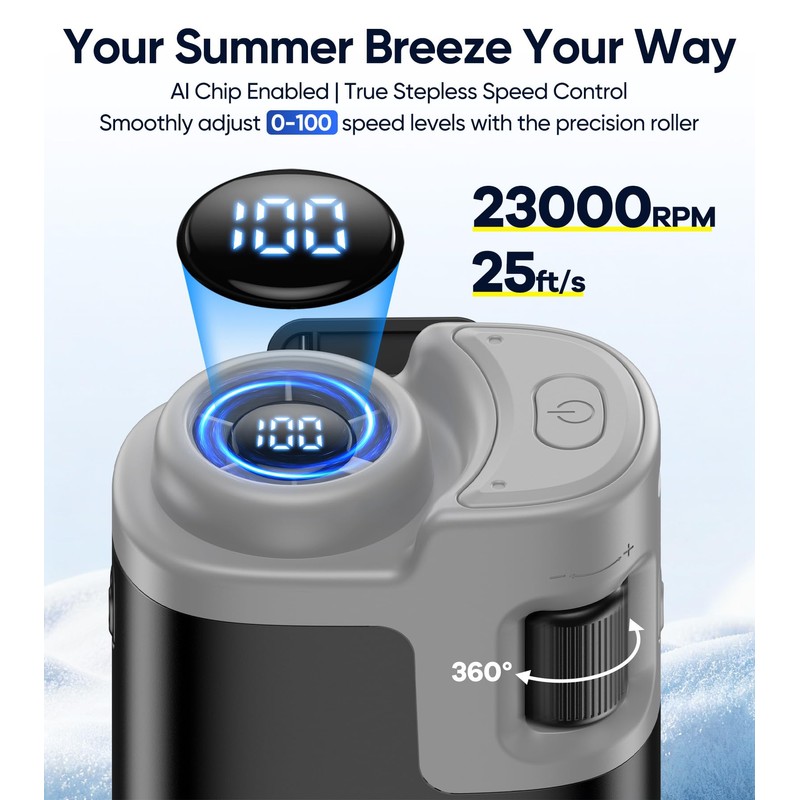 Waist Fan, 23000RPM Brushless, 35Hour 100 Speeds 5 Modes