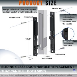 T-HAKEN Sliding Glass Door Set, 6-5/8", Black - Patio Door Handle Replacement Thick Used on Both Left and Right-Handed. (No Keyed)