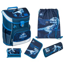Familando Boys School Bag 1st Class · Scooli Campus Fit School Bag · Ergonomic & Lightweight · School Bag Set for Boys and Girls, Jurassic World Dinosaur Dark Blue, 5-piece set with pencil case