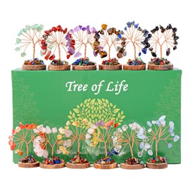 Runyangshi 12pcs Crystal Tree Set Healing Crystal Tree of Life Natural Crystal Tree Fengshui Tree with Wooden Base Gemstone Trees Good Luck Positive Energy Home Decor
