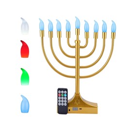 NbHnJs Electric Menorah for Chanukah,RGB Led Hanukkah Candles for Menorah Decorations,Color Changing with Remote Control & Push-Button to Choose The Day and Timer Options Battery/USB Powered (Gold)