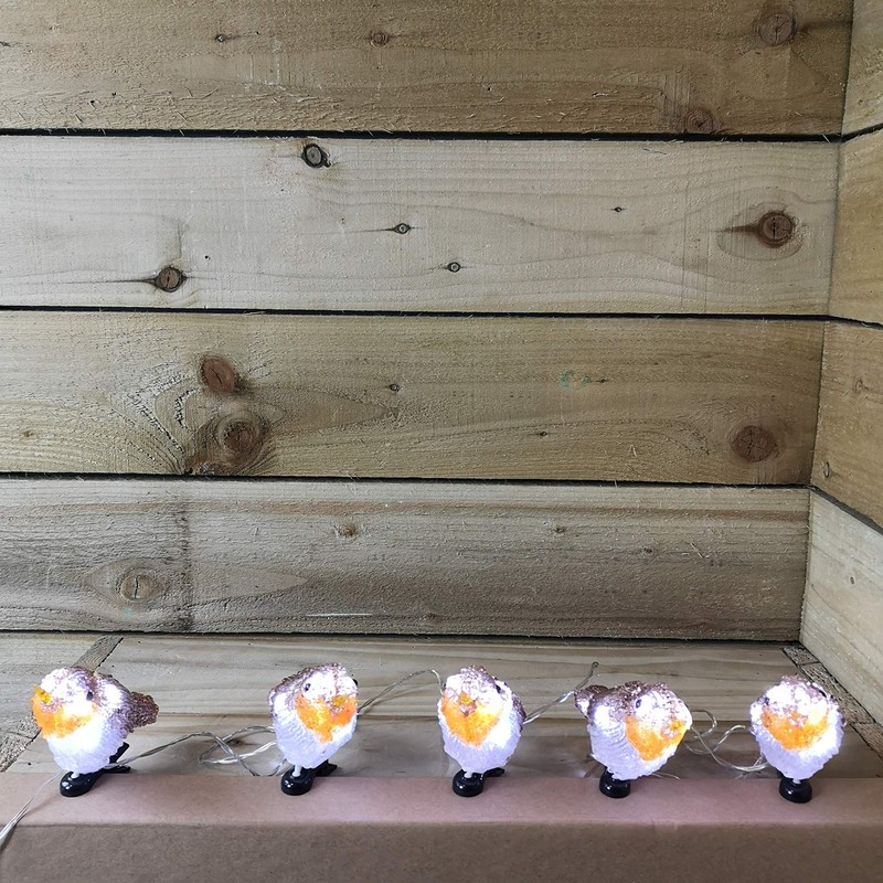 Snowtime 5 Acrylic Robin Lights With Ice White Christmas LEDS