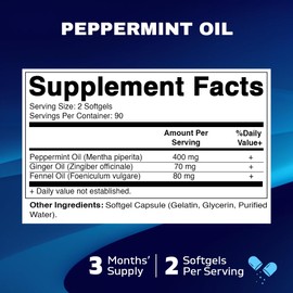 Vitamatic Peppermint Oil Gel with Ginger & Fennel Oils, 550mg per Serving, 180 Softgels